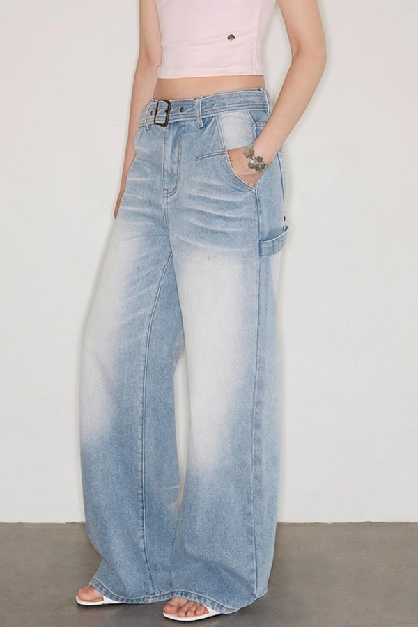 Vintage Blue Distressed Straight Jeans
