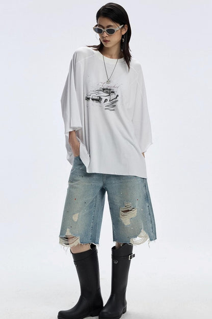 Vintage Car Print Cropped T-Shirt