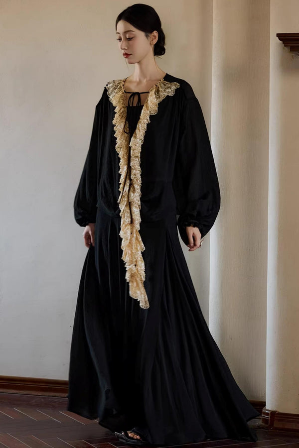 Plant-Dyed Lace Sleeve Shirt Set-Up