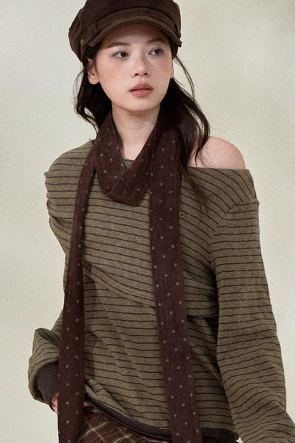 Retro Striped Off-Shoulder Top