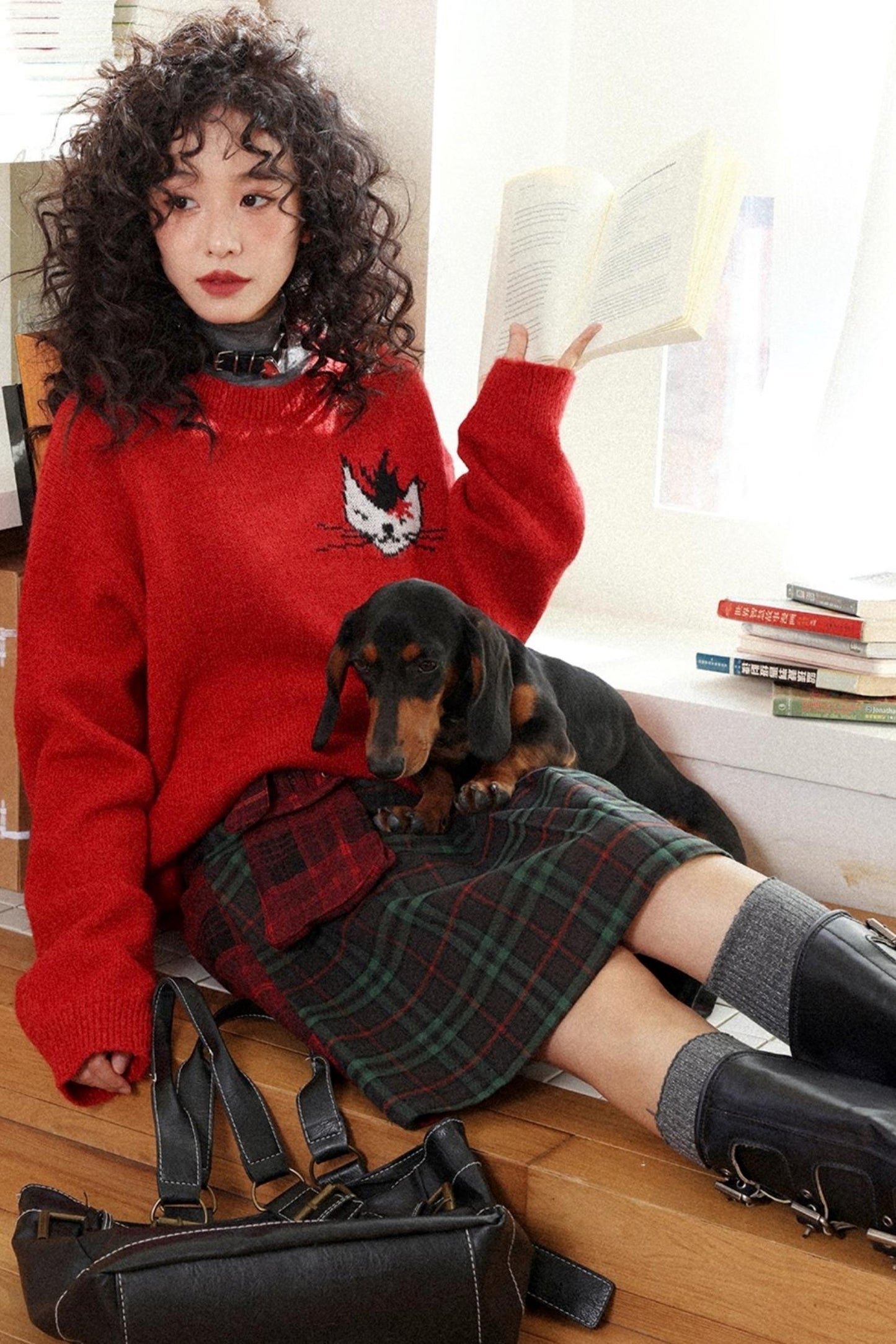 Retro Casual Pleated Plaid Skirt