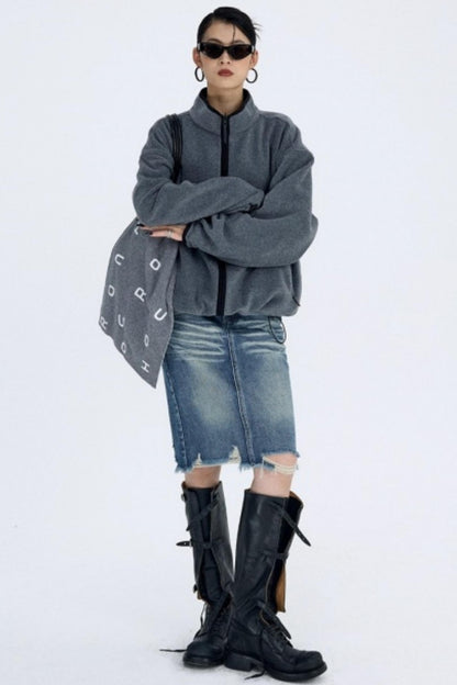 Retro Blue Distressed Denim Skirt