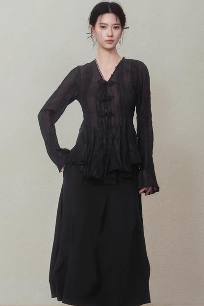 Misty Black New Chinese Top