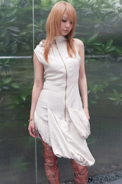 Striped Asymmetrical Deconstructed Dress