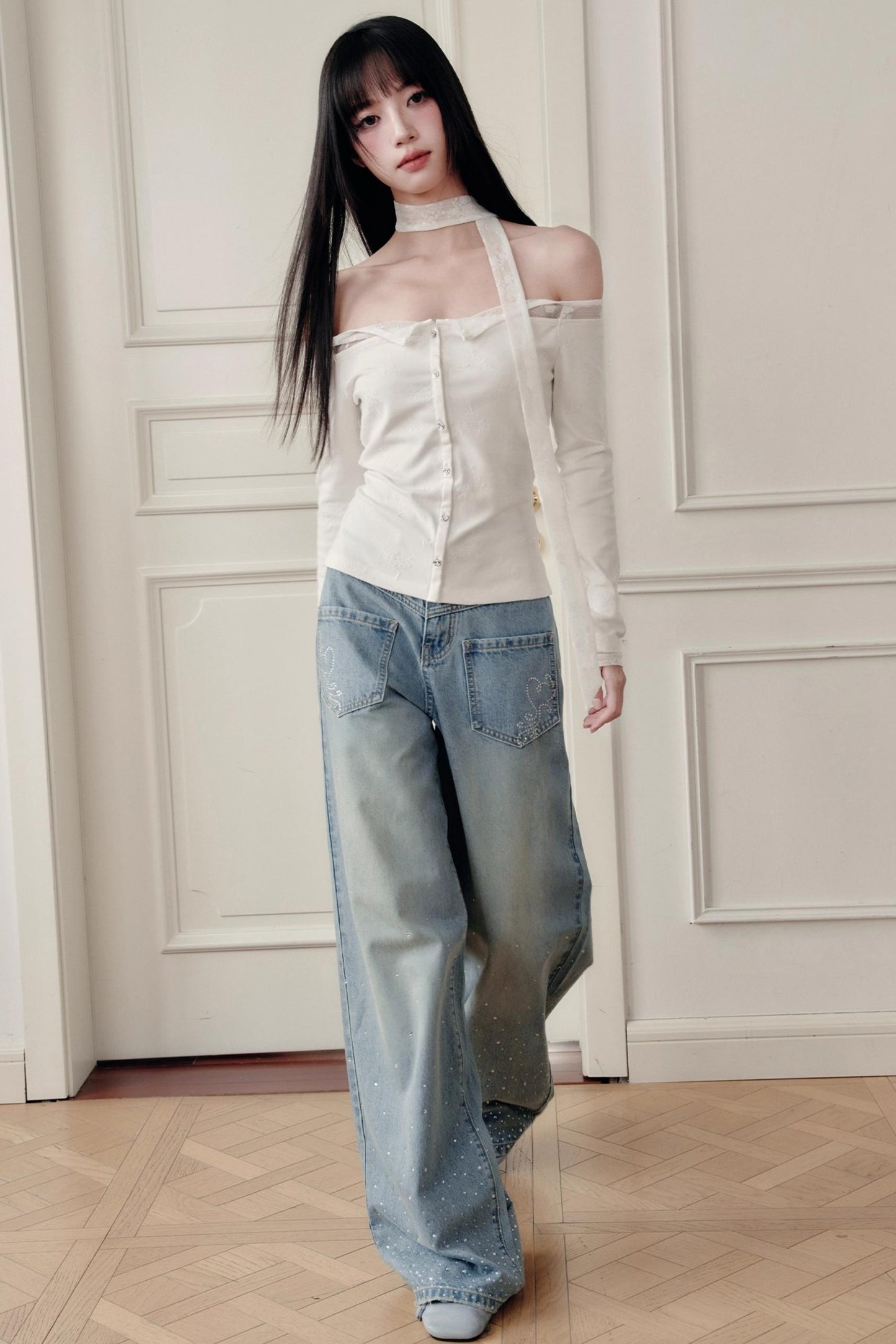 White Moonlight Lace Embroidered Top Skirt Set-Up