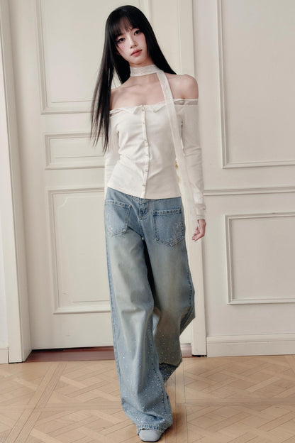 White Moonlight Lace Embroidered Top Skirt Set-Up