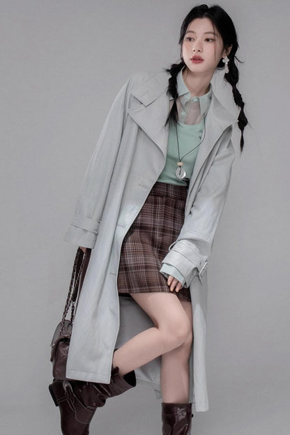 Two Collared Leather Trench Coat