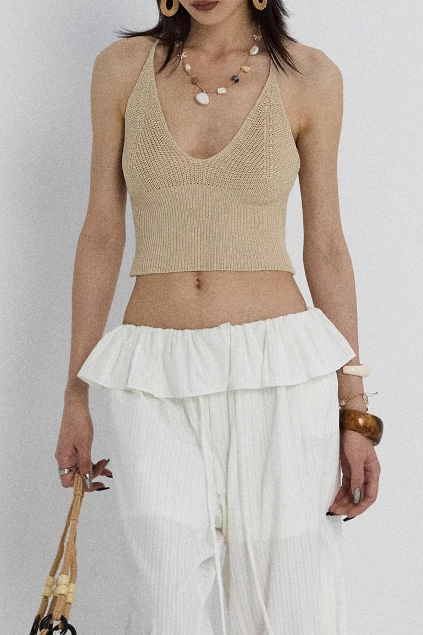 Orange V-Neck Knitted Vest