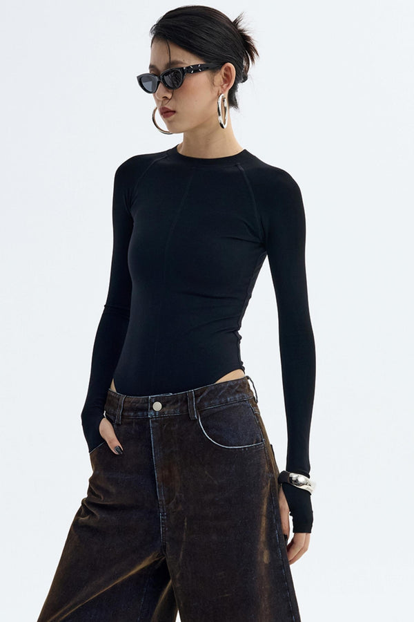 Gray and Black Knit Bodysuit