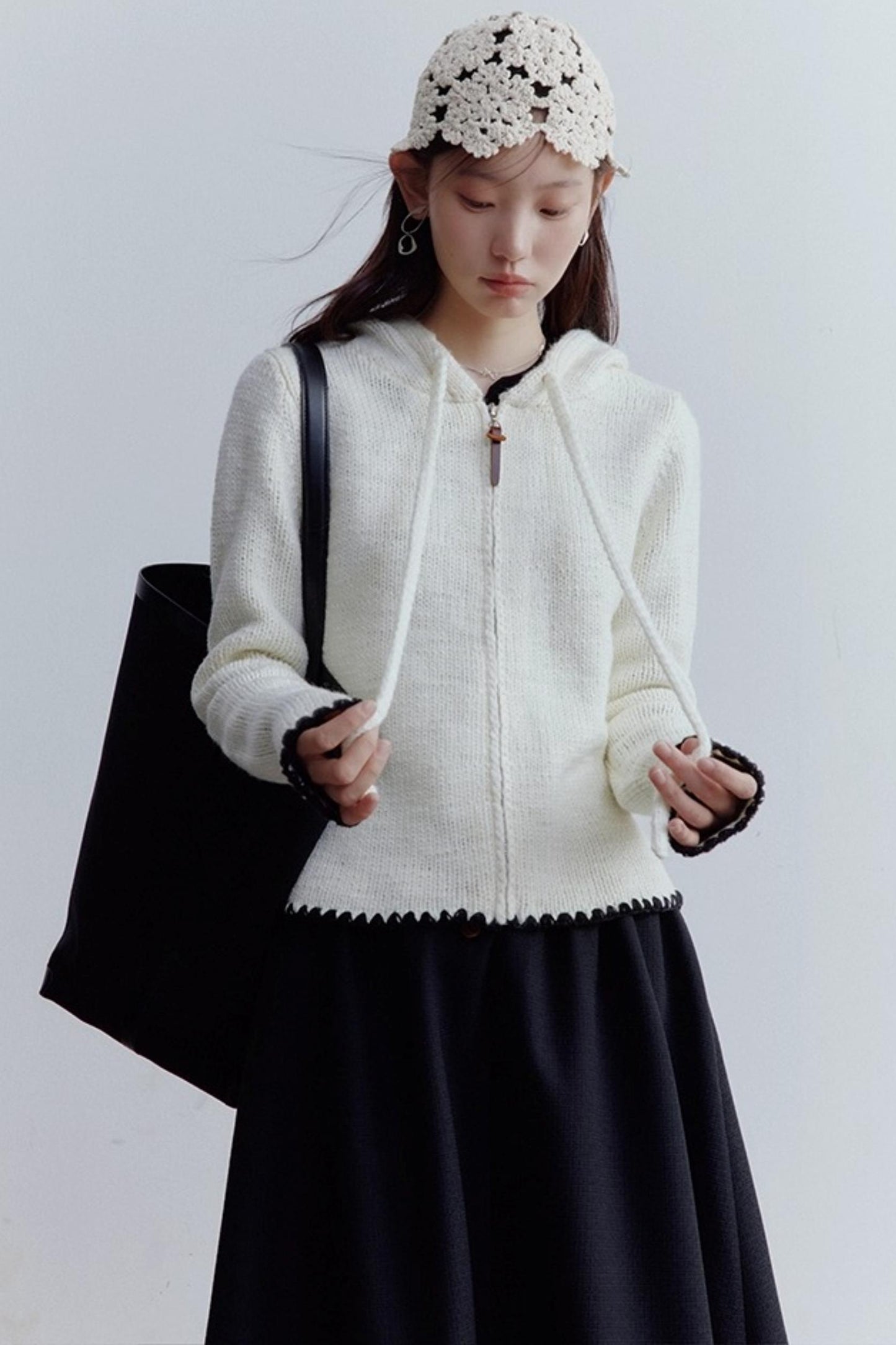 Cream Hooded Sweater Jacket