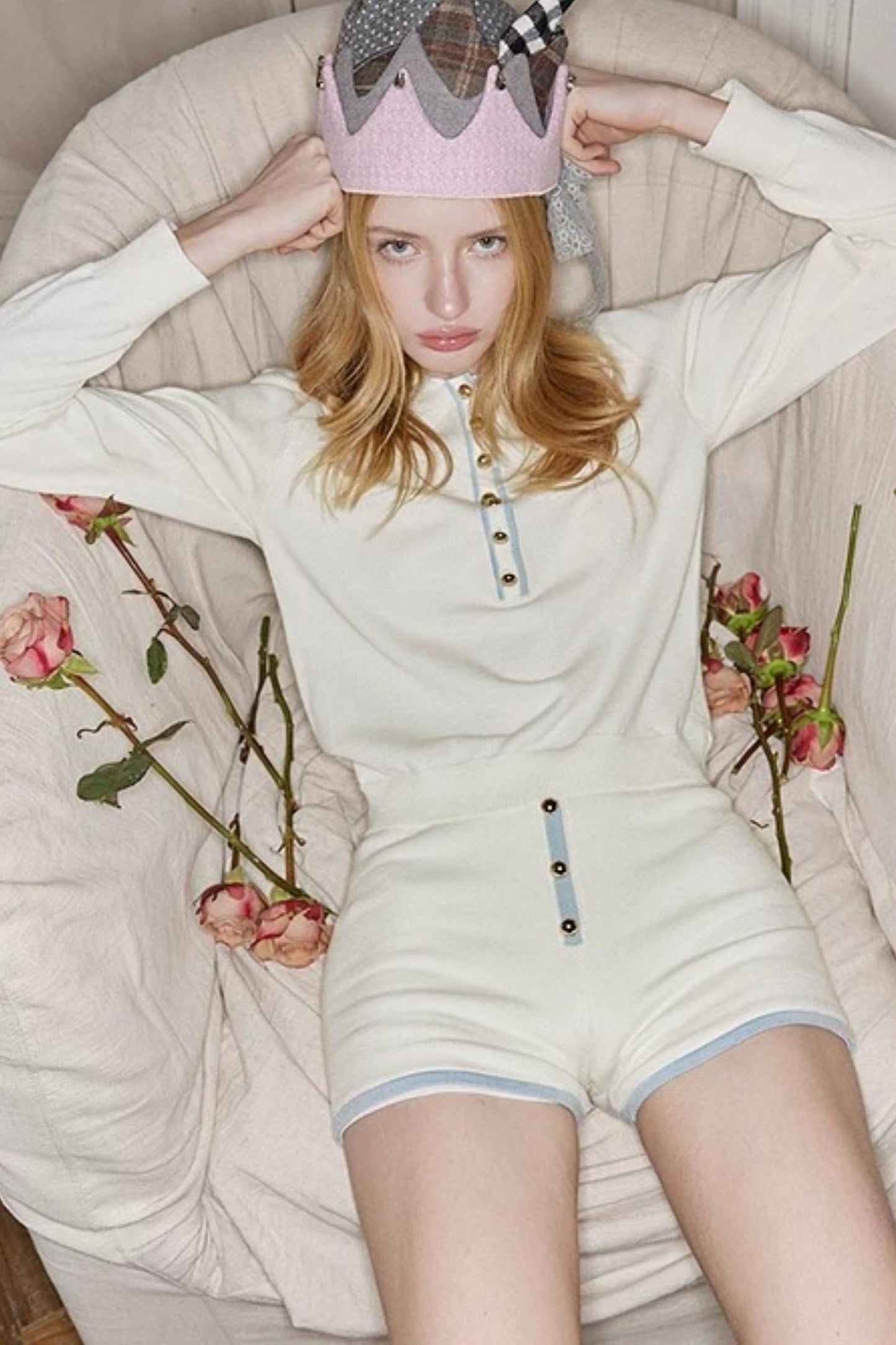 White Knit Polo Sweater Set-Up