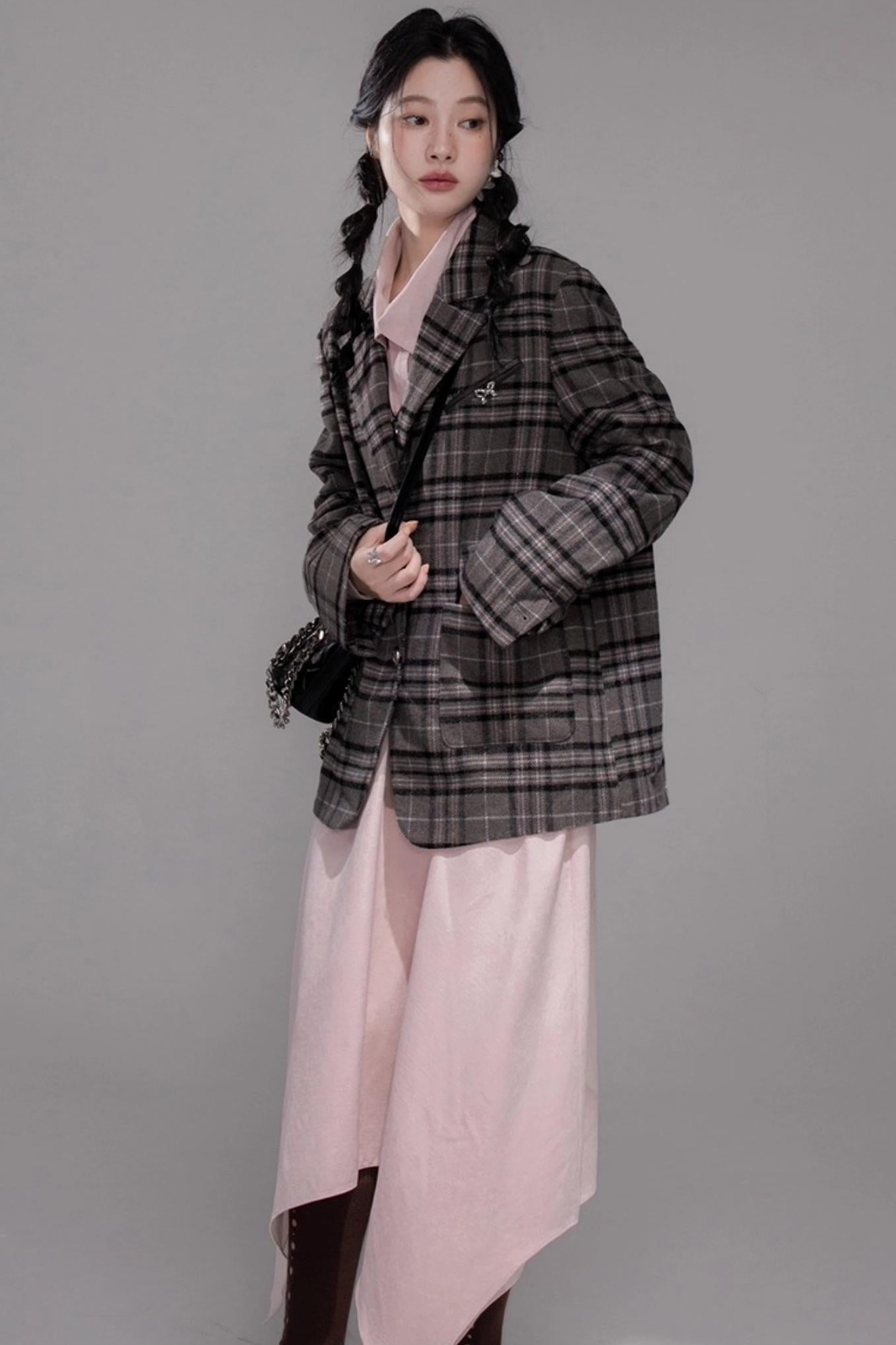 Wool Plaid Patchwork Tweed Jacket