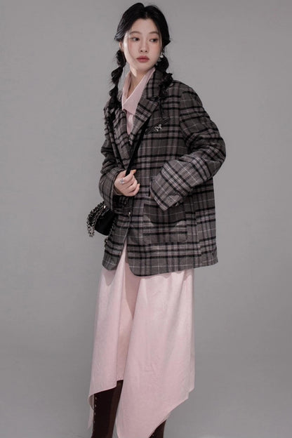 Wool Plaid Patchwork Tweed Jacket
