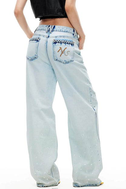 Glitter Star Rhinestone Denim Pants