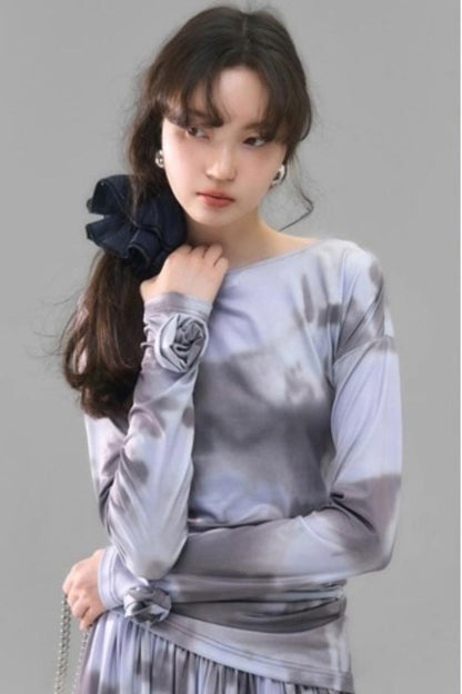 Poetic Swing Collar Print T-Shirt & Skirt Set-Up