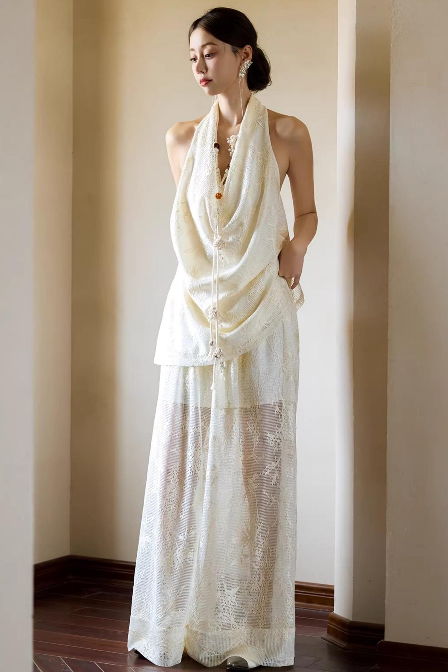 Off-White Draped Halter Top