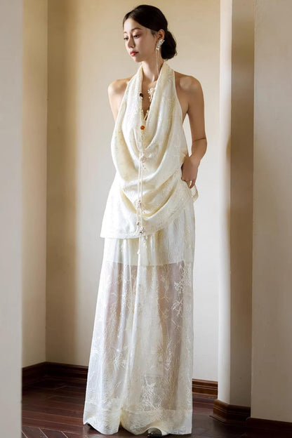 Off-White Draped Halter Top