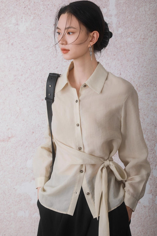 Apricot Color Strap Wrap Shirt