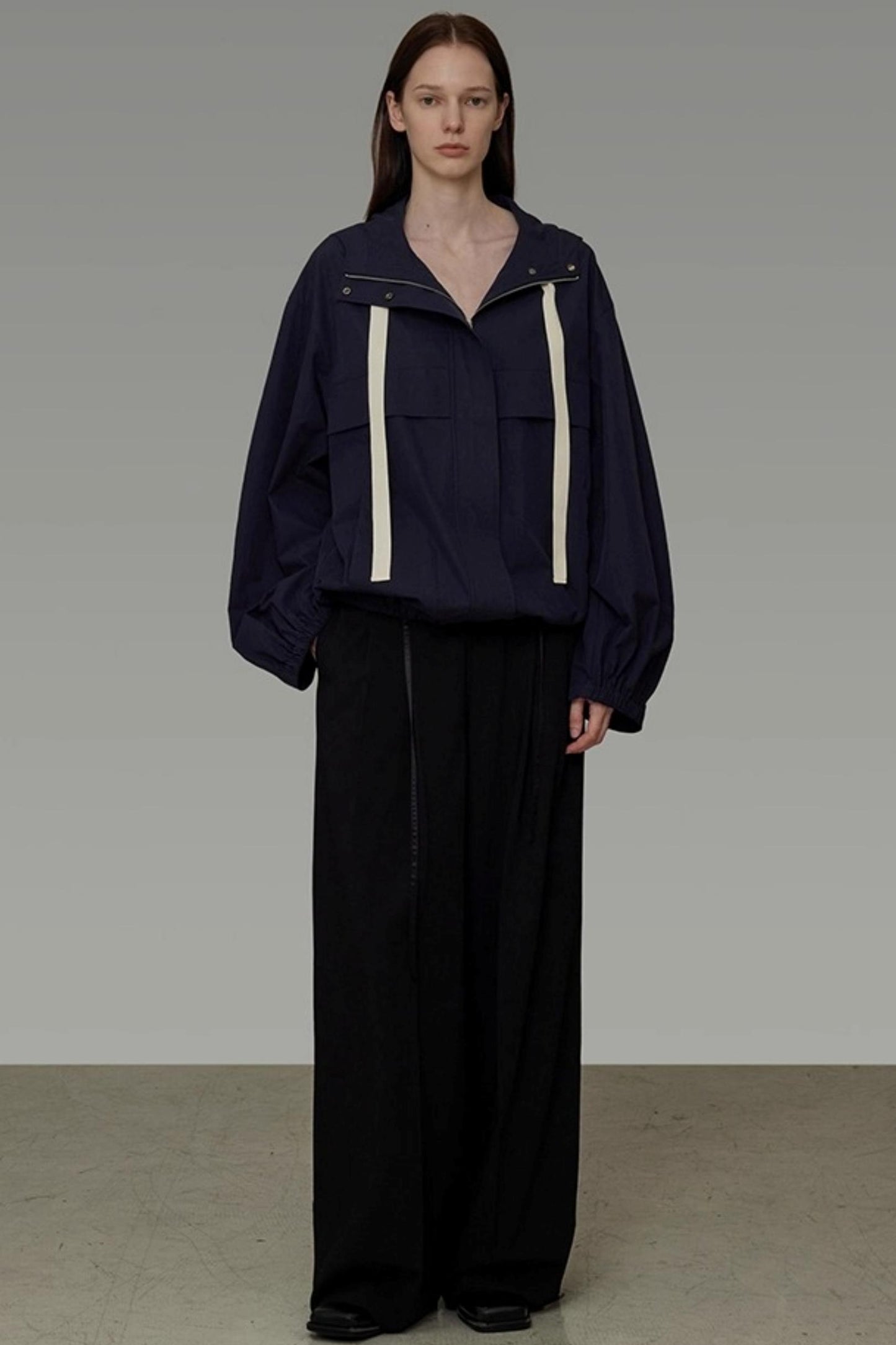 Navy Drawstring Slimming Jacket