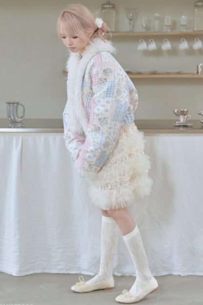 Sweet Floral Patchwork Fur Jacket
