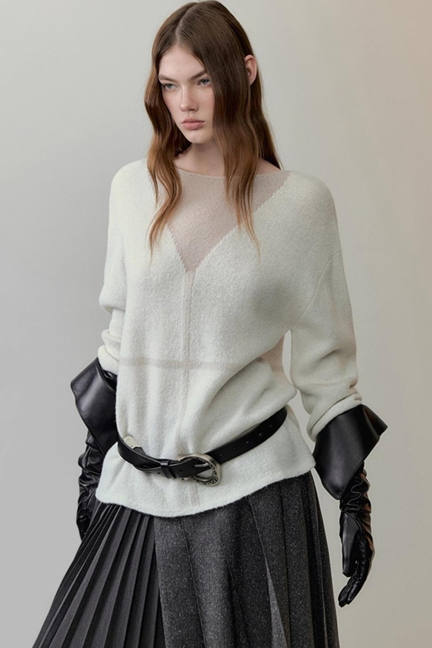 Translucent Knit V-Neck Top