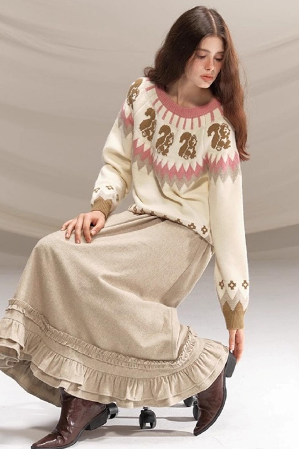 Hazelnut Lace Wool Skirt