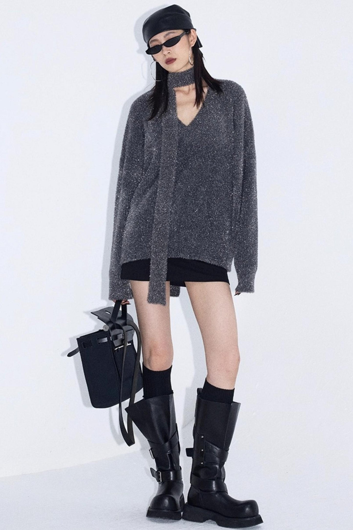 Silver V-Neck Sweater