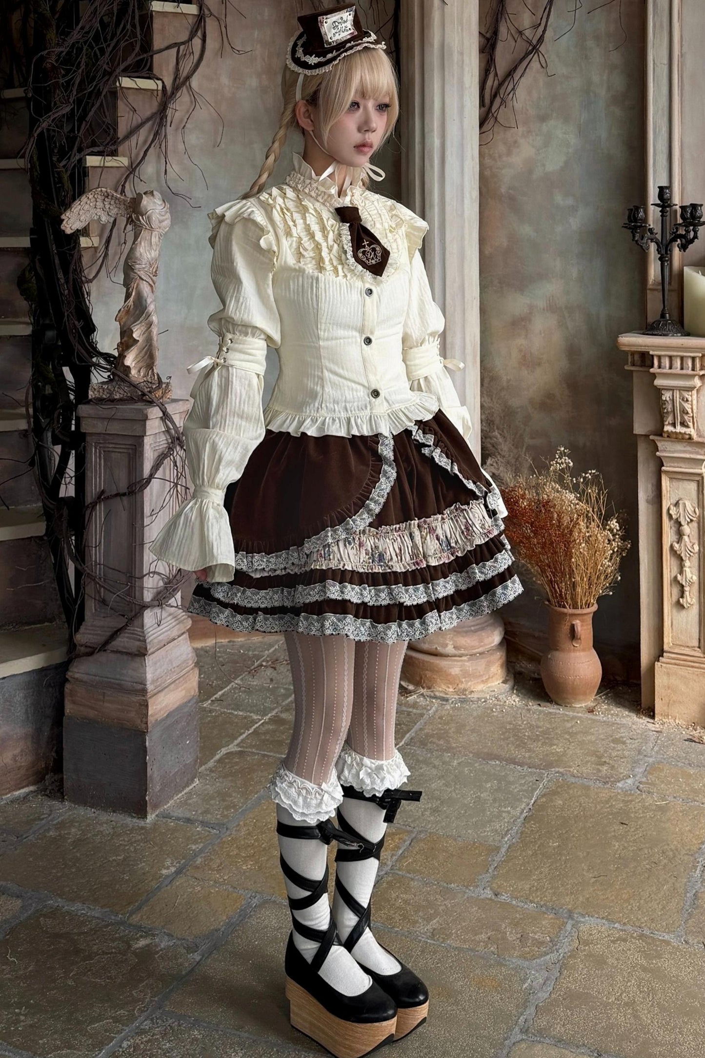 Beige Lace Trim Shirt