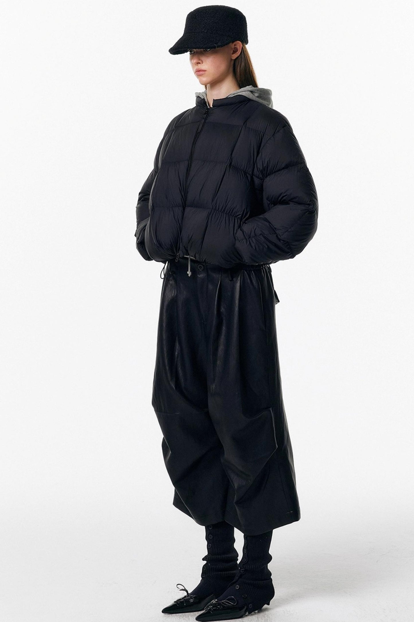 Irregular Pleated Leather Pants