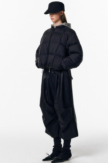 Irregular Pleated Leather Pants