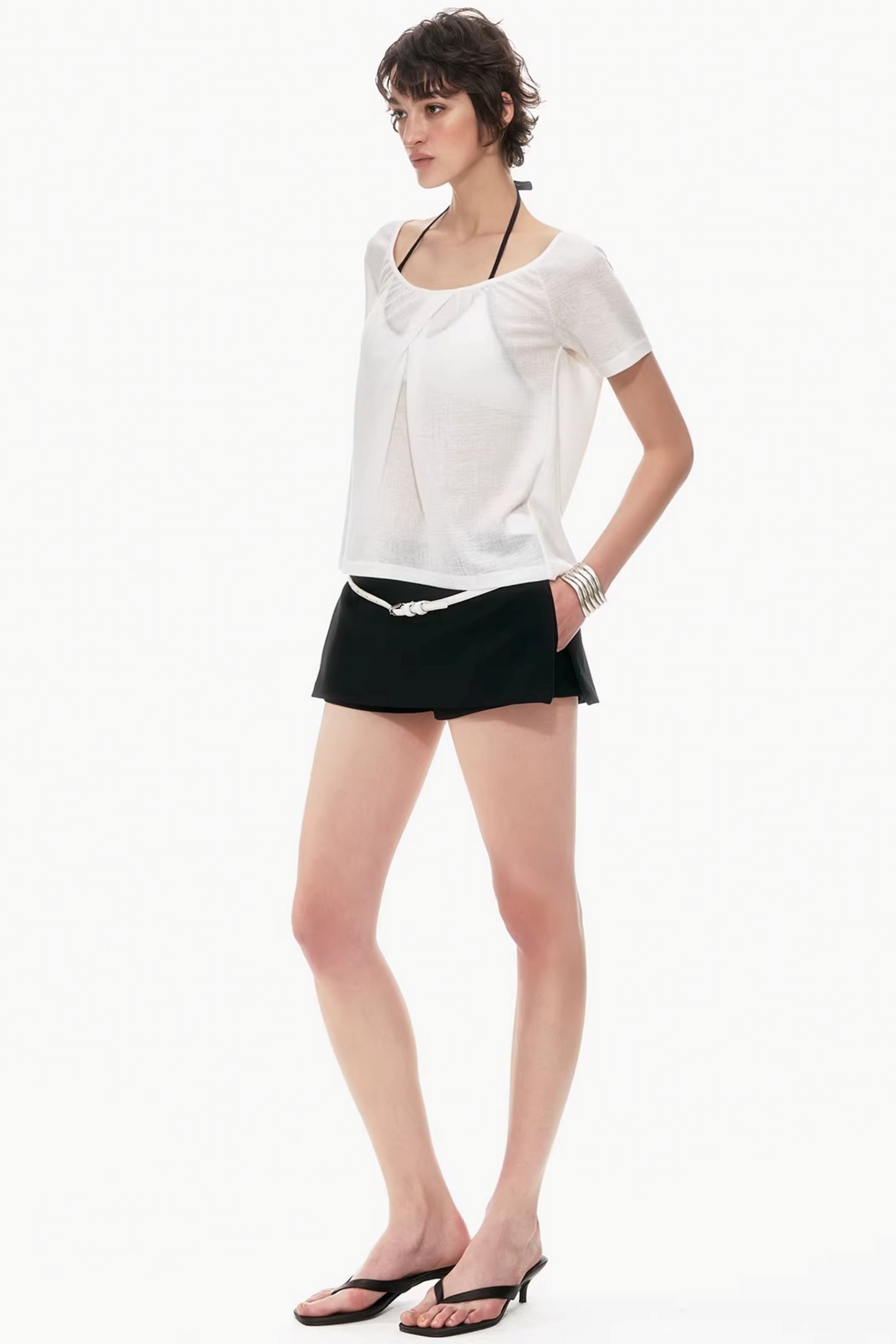 Two-Tone Linen Asymmetrical Top
