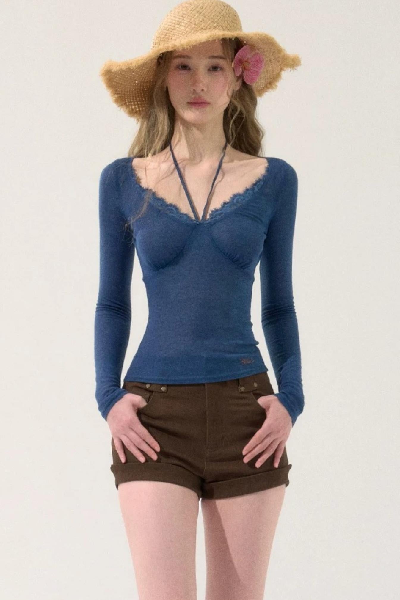 Lace Trim V-Neck Top