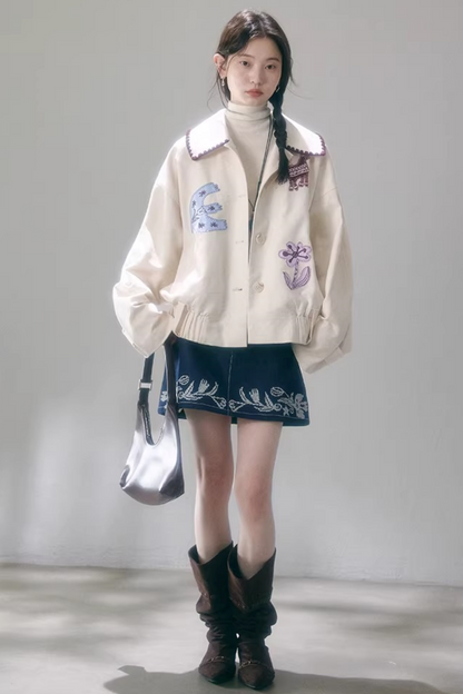 Horse Embroidery Linen Jacket Set