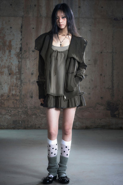 Deconstructed Lapel Sweatshirt Jacket