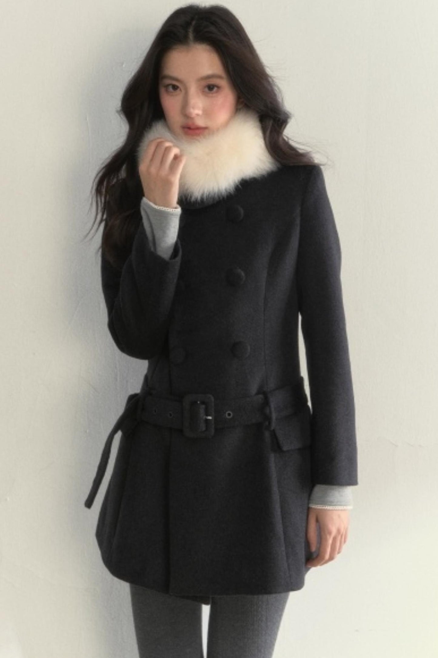 Double Breasted Low-Belt Mid-Length Coat