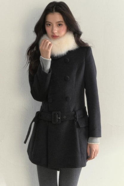 Double Breasted Low-Belt Mid-Length Coat