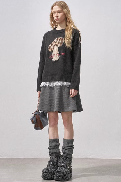 Mushroom Letter Knit Sweater
