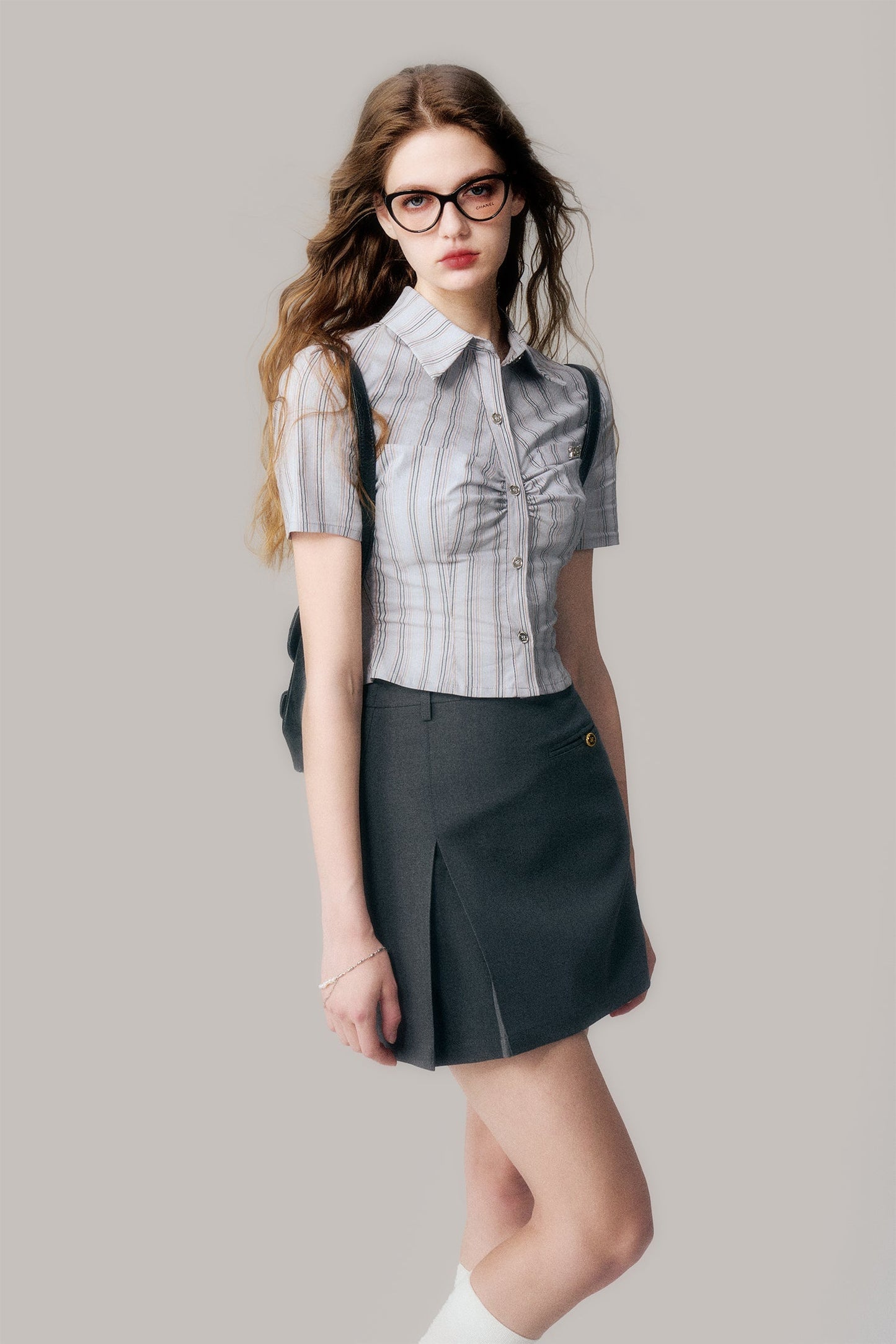 Preppy Style Slit Short Skirt