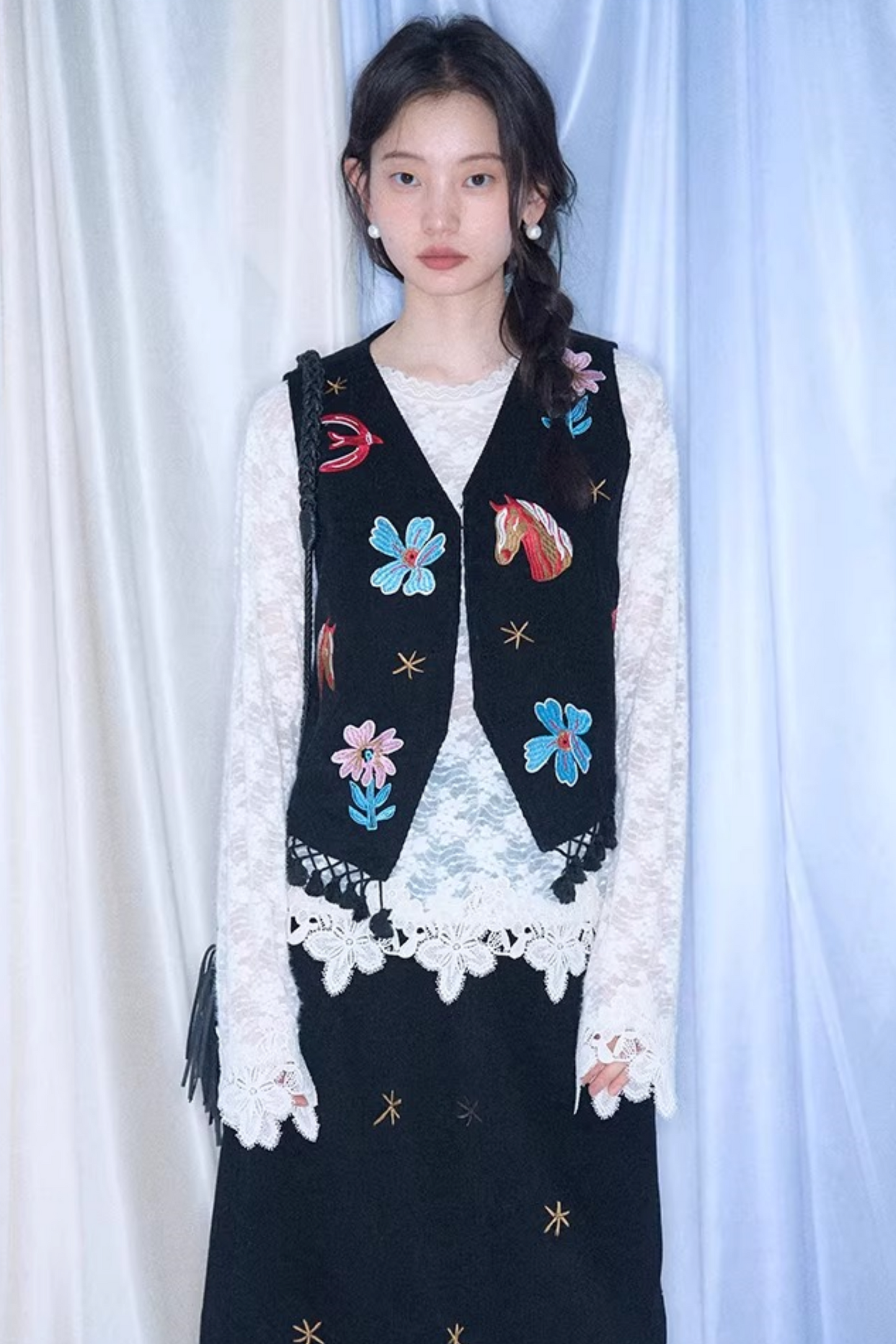 Starry Night Embroidered Vest Set-Up