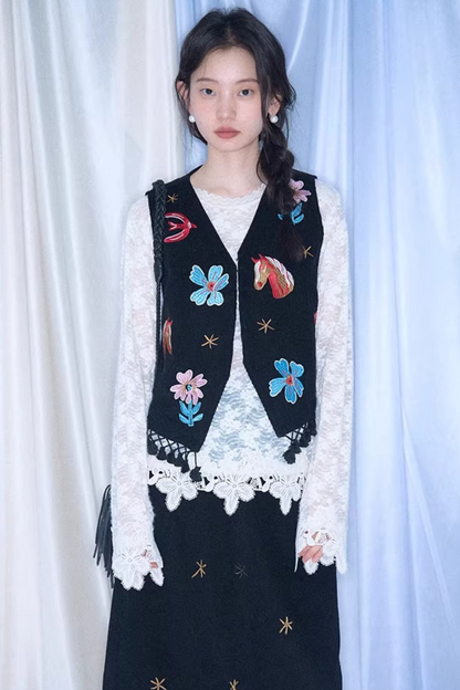 Starry Night Embroidered Vest Set-Up