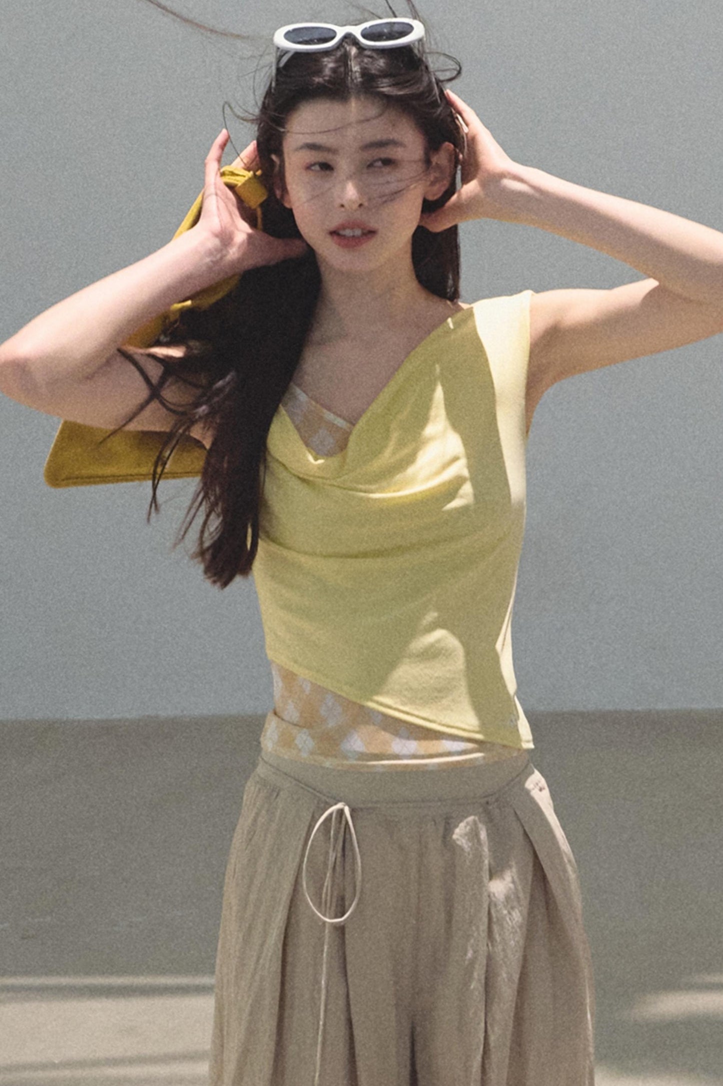 Swing Neck Check Slim Fit Crop Top