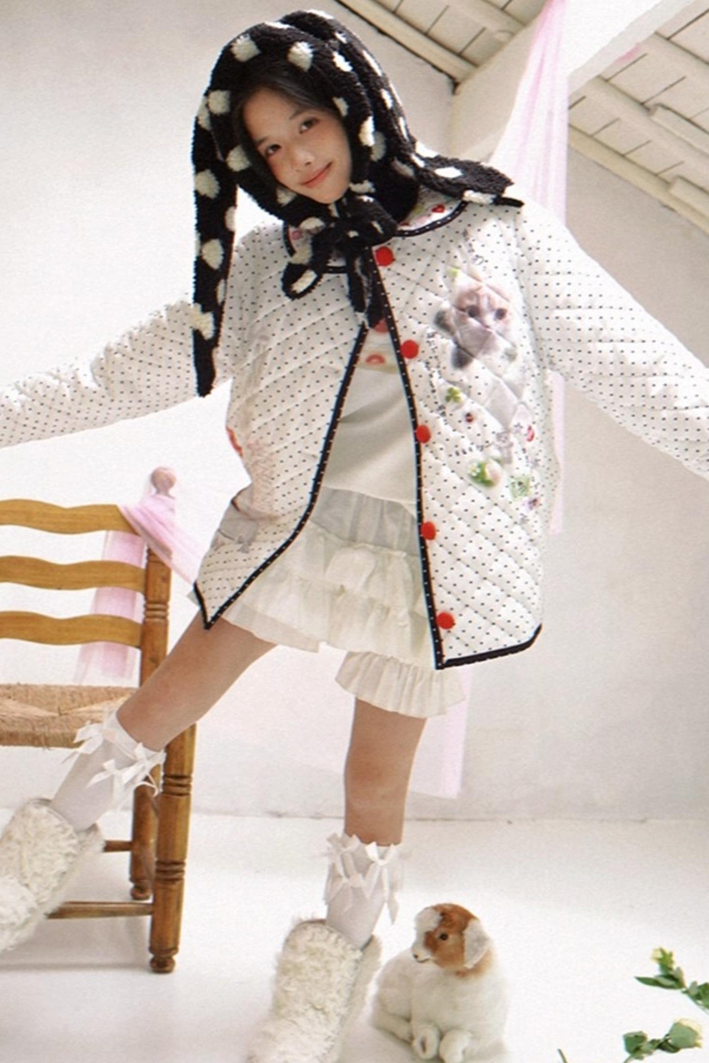 Happy Polka Dot Rabbit Ears Bow Hat