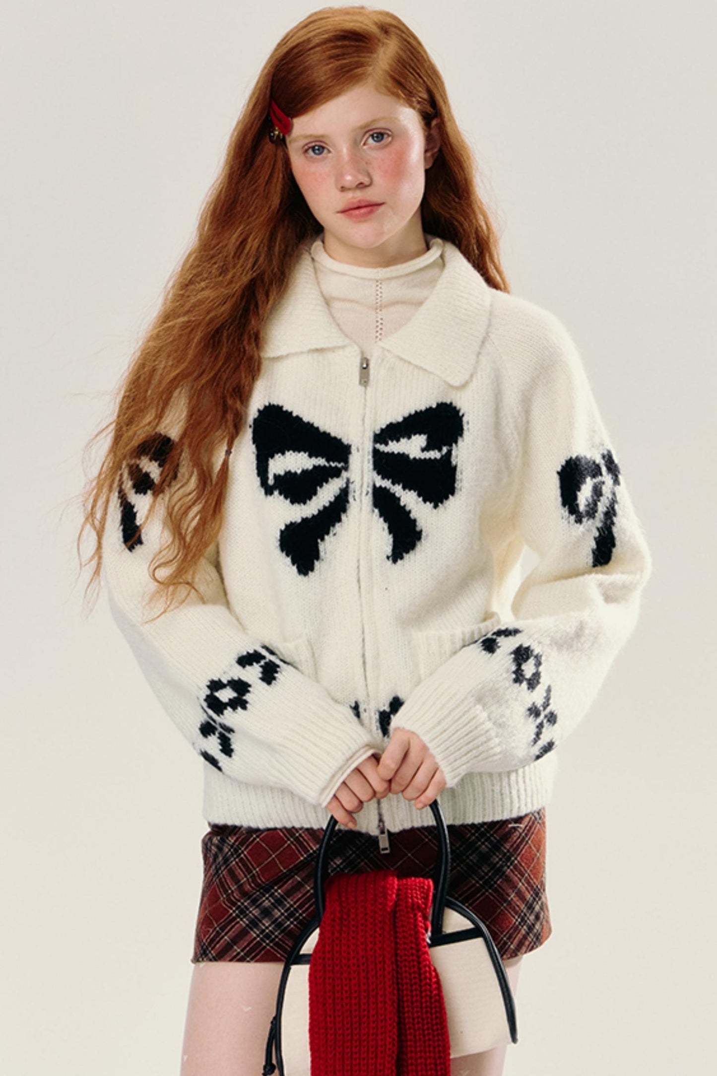 Bow Design Knitted Cardigan Jacket