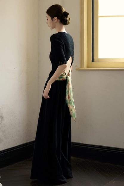 Black Knitted Contrast T-Shirt