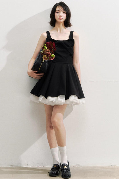Black Bow Puffy Dress