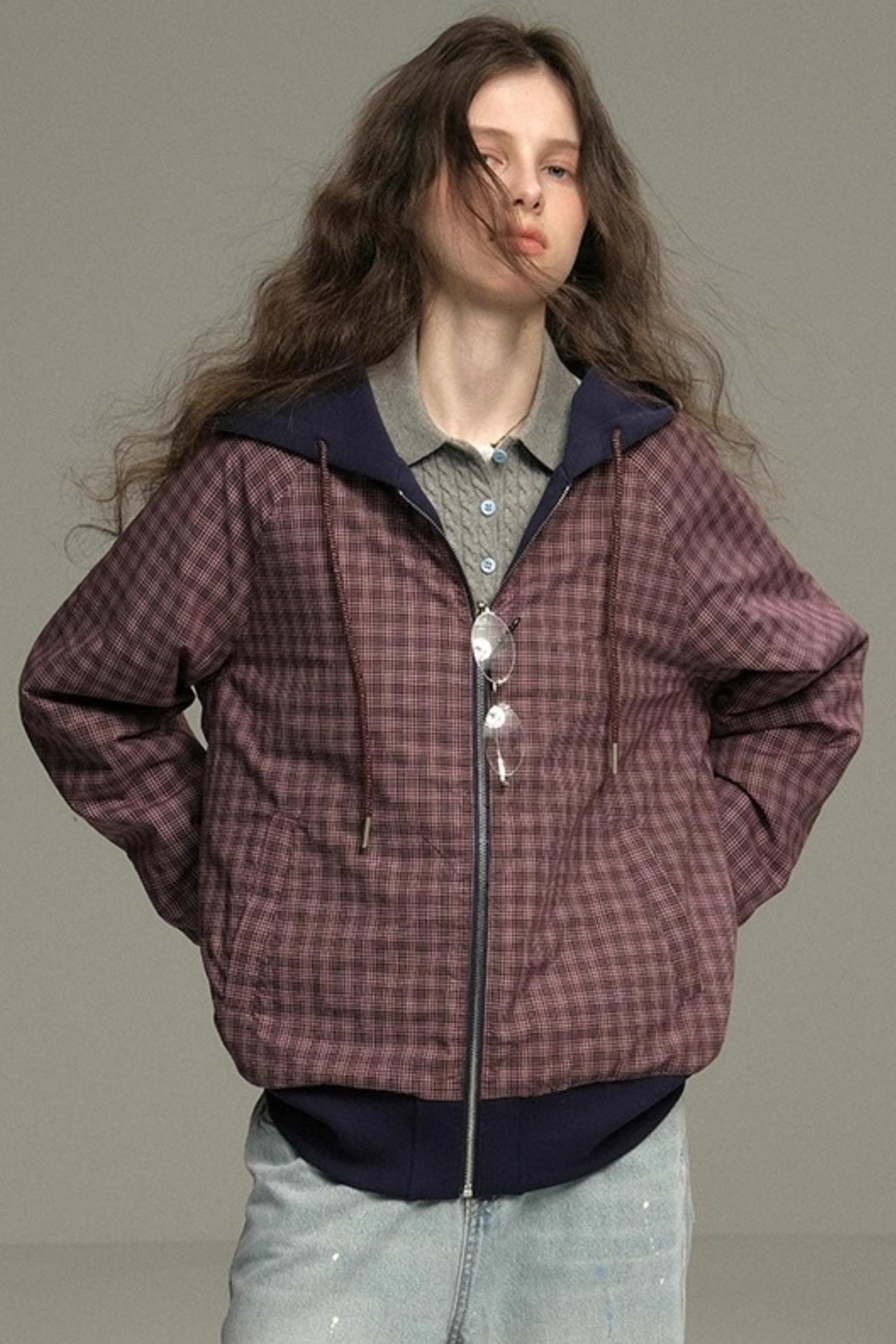 Layer Plaid Hooded Jacket