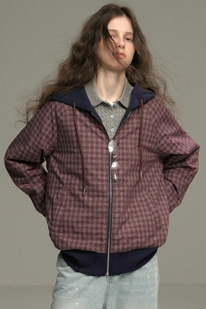 Layer Plaid Hooded Jacket