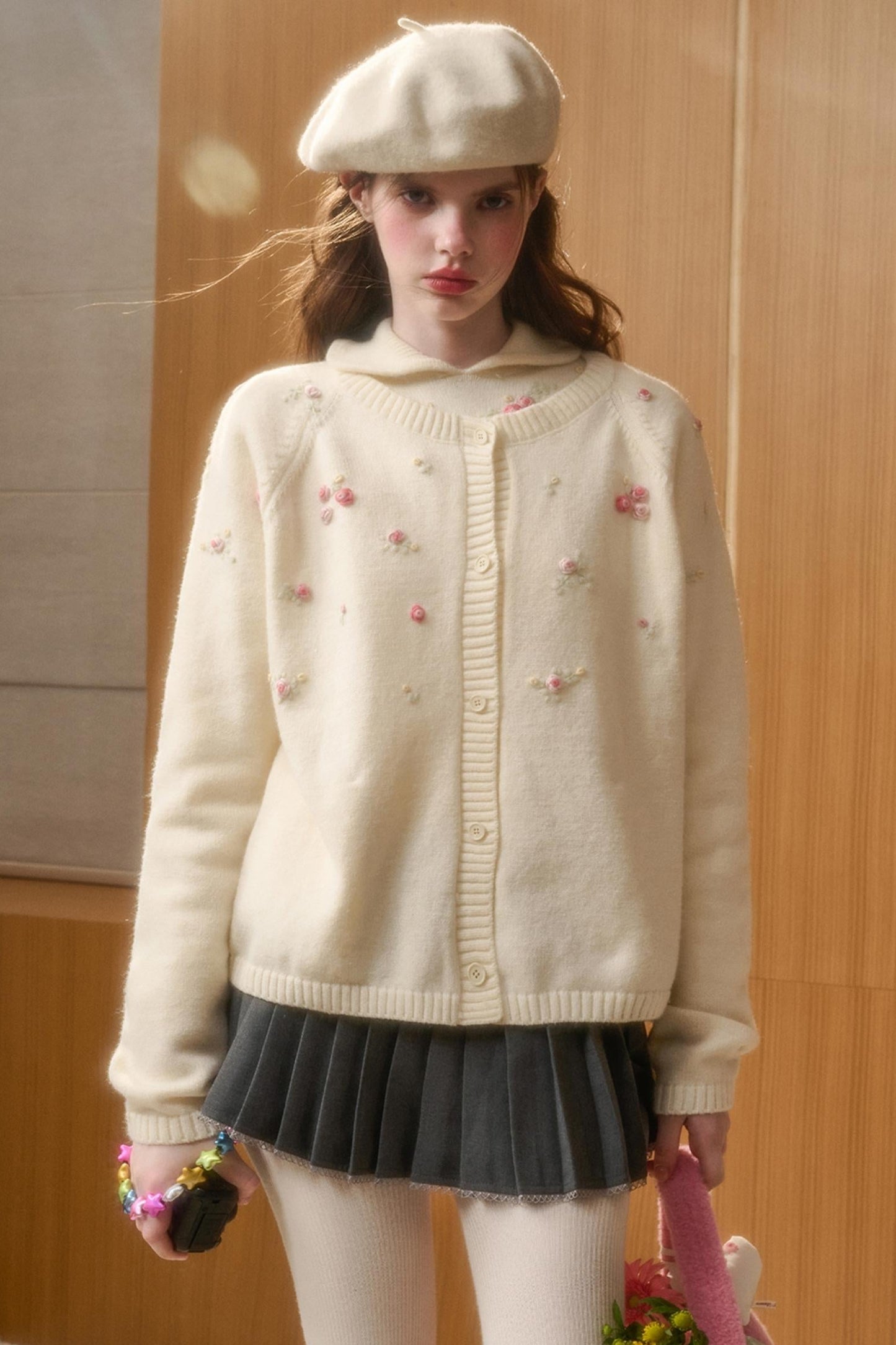 Embroidered Wool Floral Cardigan