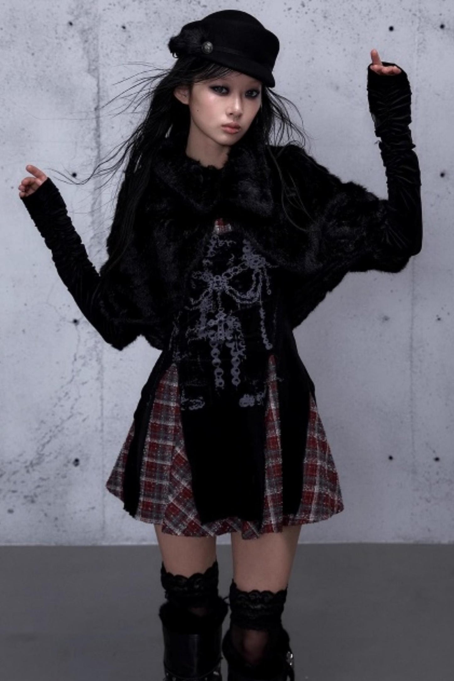 Baroque Velvet Plaid Dress