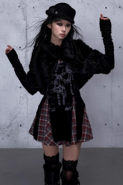 Baroque Velvet Plaid Dress